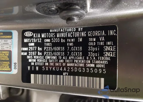 2013 Kia Sorento Ex V6 from USA, damaged, VIN 5XYKU4A25DG335095